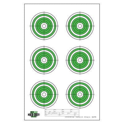 EZ2C Targets RD6: Six 4” Bullseyes Paper Shooting Target 11"x17" USA MADE