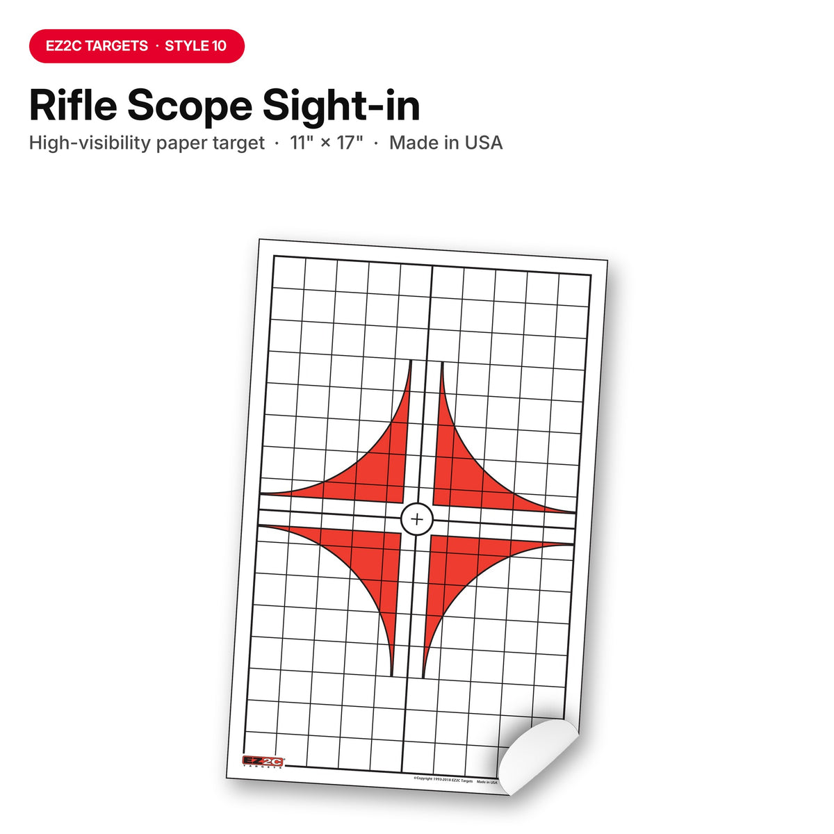 EZ2C Targets #10: Rifle Scope Sight in Paper Target 11”x17” USA MADE