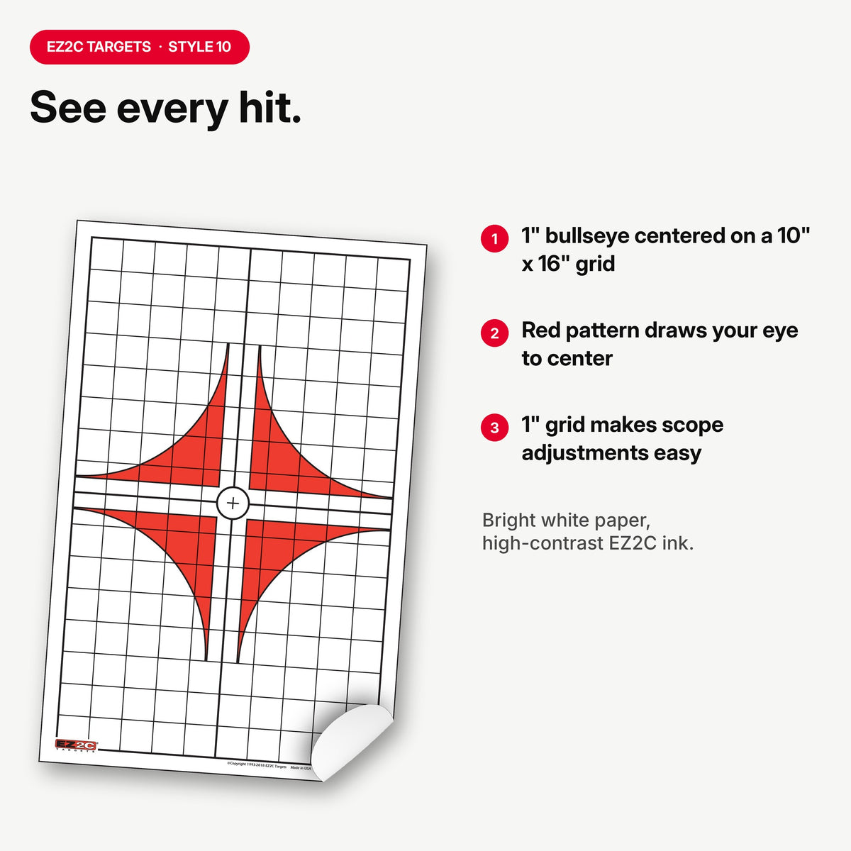 EZ2C Targets #10: Rifle Scope Sight in Paper Target 11”x17” USA MADE
