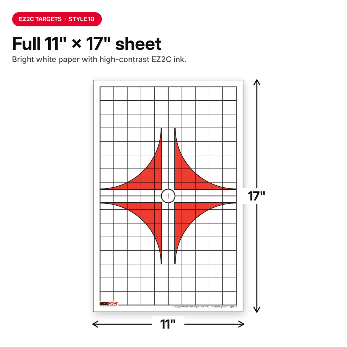 EZ2C Targets #10: Rifle Scope Sight in Paper Target 11”x17” USA MADE