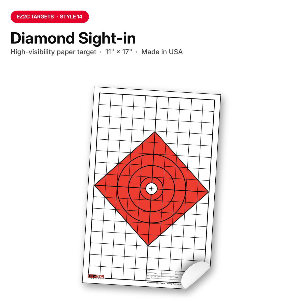 EZ2C Targets #14: Diamond Paper Shooting Target USA MADE Sight in 11”x17”