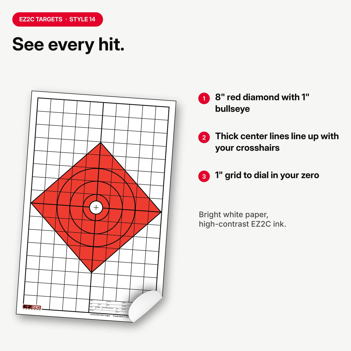 EZ2C Targets #14: Diamond Paper Shooting Target USA MADE Sight in 11”x17”