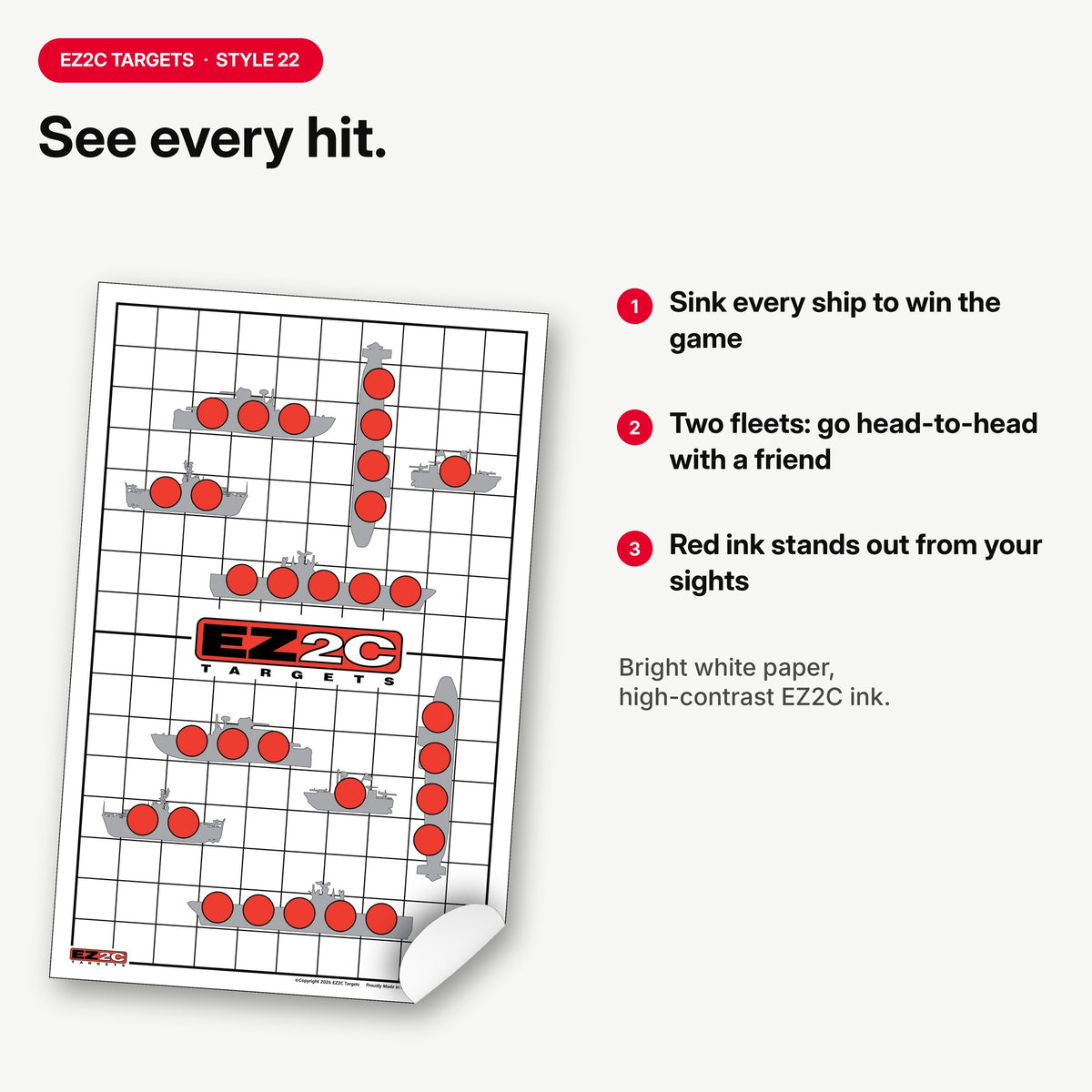 EZ2C Targets 22/RD9: Sink the Boats 11"x17" USA MADE Fun Paper Target