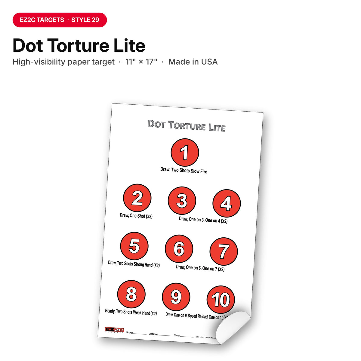 EZ2C Targets #29: Dot Torture Lite Drill 11"x17" Paper Shooting Target USA MADE