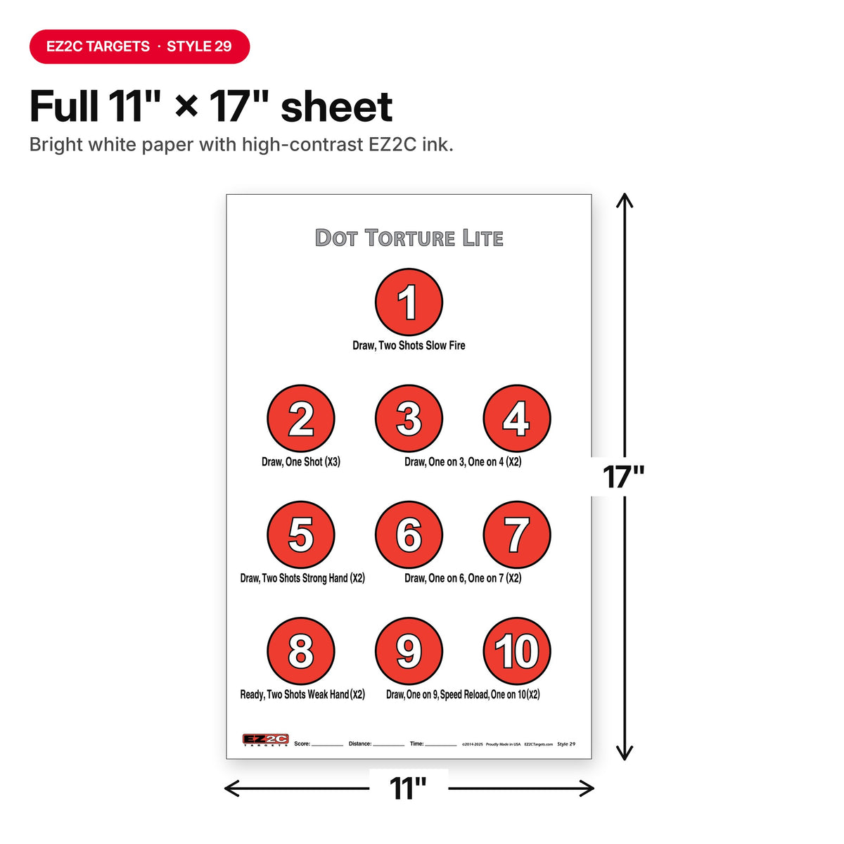 EZ2C Targets #29: Dot Torture Lite Drill 11"x17" Paper Shooting Target USA MADE