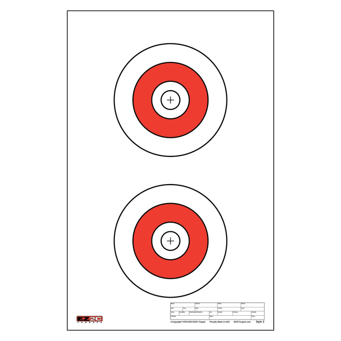EZ2C Targets #2: Double Bullseye Paper Shooting Range Targets USA MADE 11”x17”