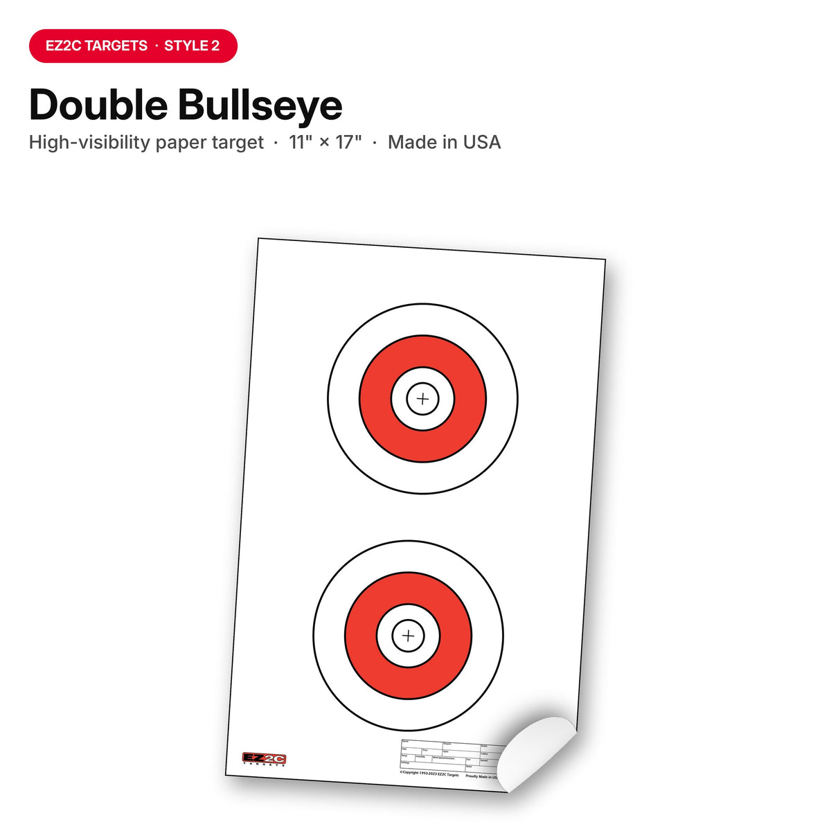 EZ2C Targets #2: Double Bullseye Paper Shooting Range Targets USA MADE 11”x17”
