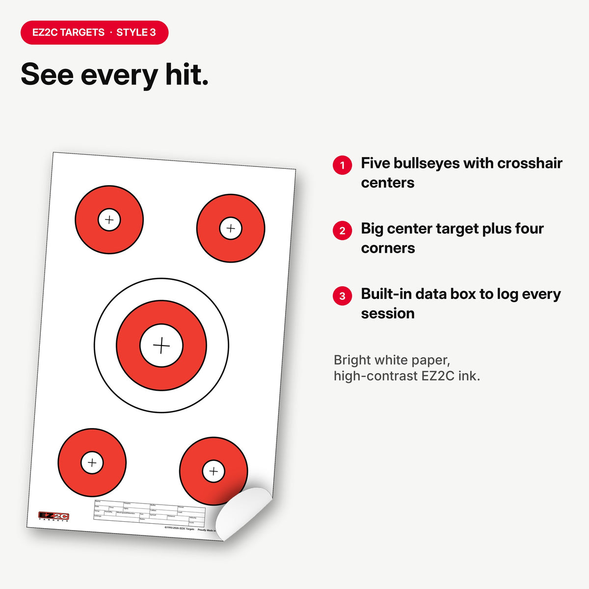EZ2C Targets #3: Paper Shooting Targets 11"x17" USA Made
