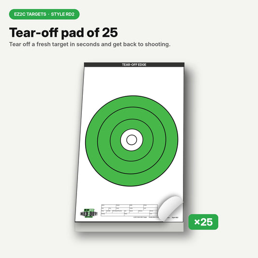 EZ2C Targets RD2: USA Made 10" Bullseye Pad of 25 Shooting Paper Targets 11"x17"