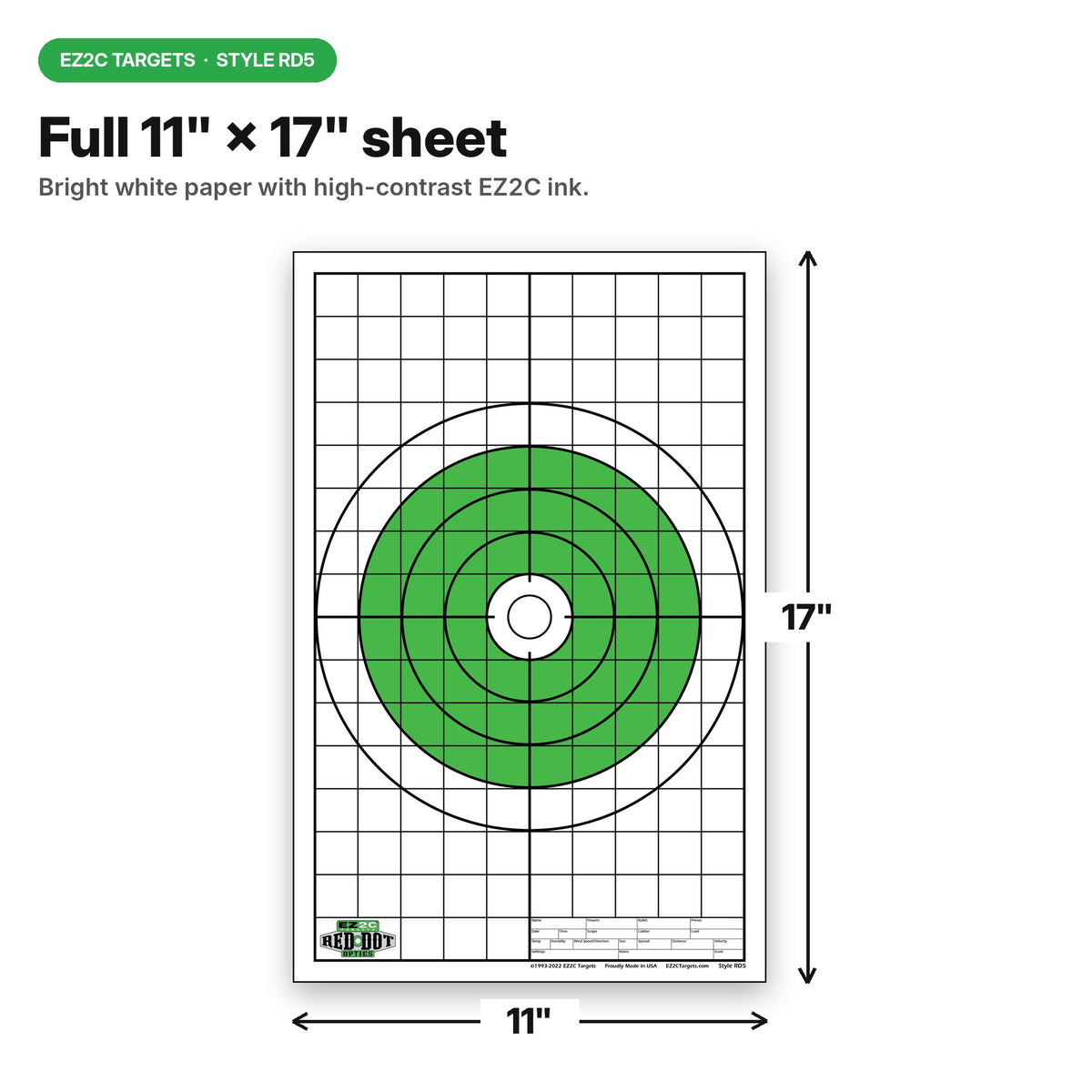 EZ2C Targets RD5: Shooting Paper Targets for Range 11"x17" USA MADE