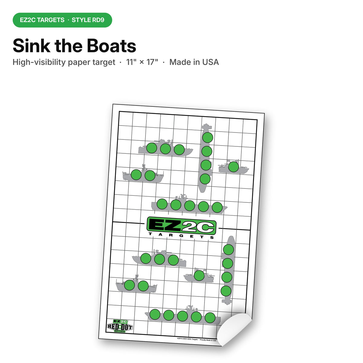 EZ2C Targets 22/RD9: Sink the Boats 11"x17" USA MADE Fun Paper Target