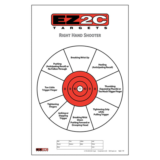 EZ2C Right Hand/Left Hand Diagnostic Training Paper Target 11”x17” USA MADE Style 11