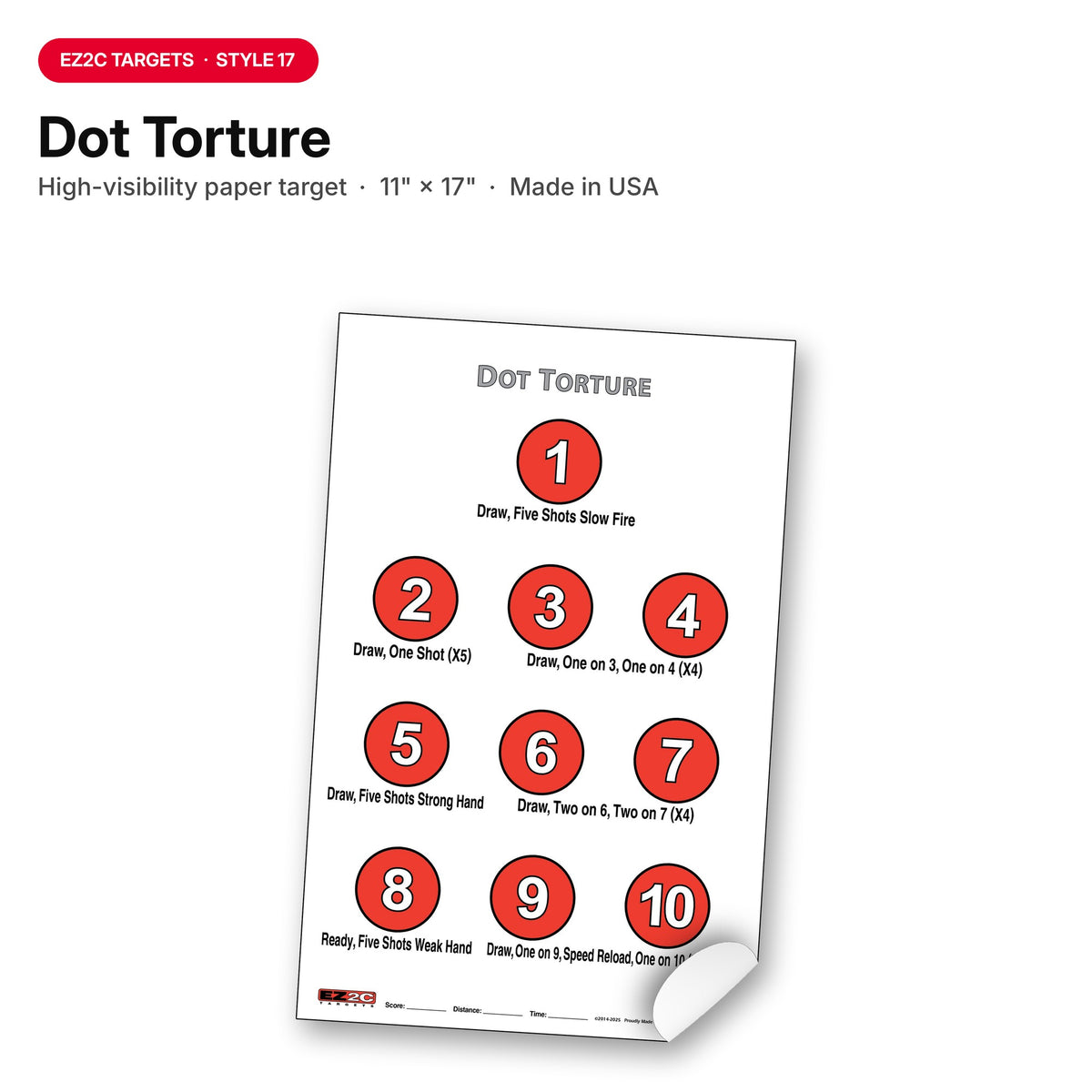 EZ2C Targets #17: Dot Torture Drill 11"x17" Paper Shooting Target USA MADE