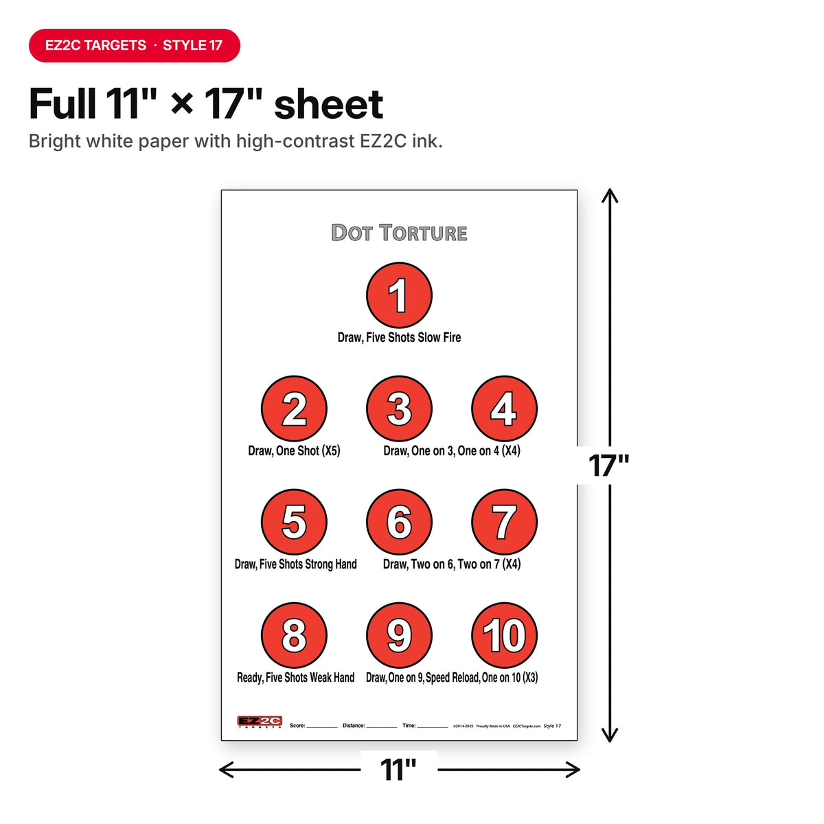 EZ2C Targets #17: Dot Torture Drill 11"x17" Paper Shooting Target USA MADE