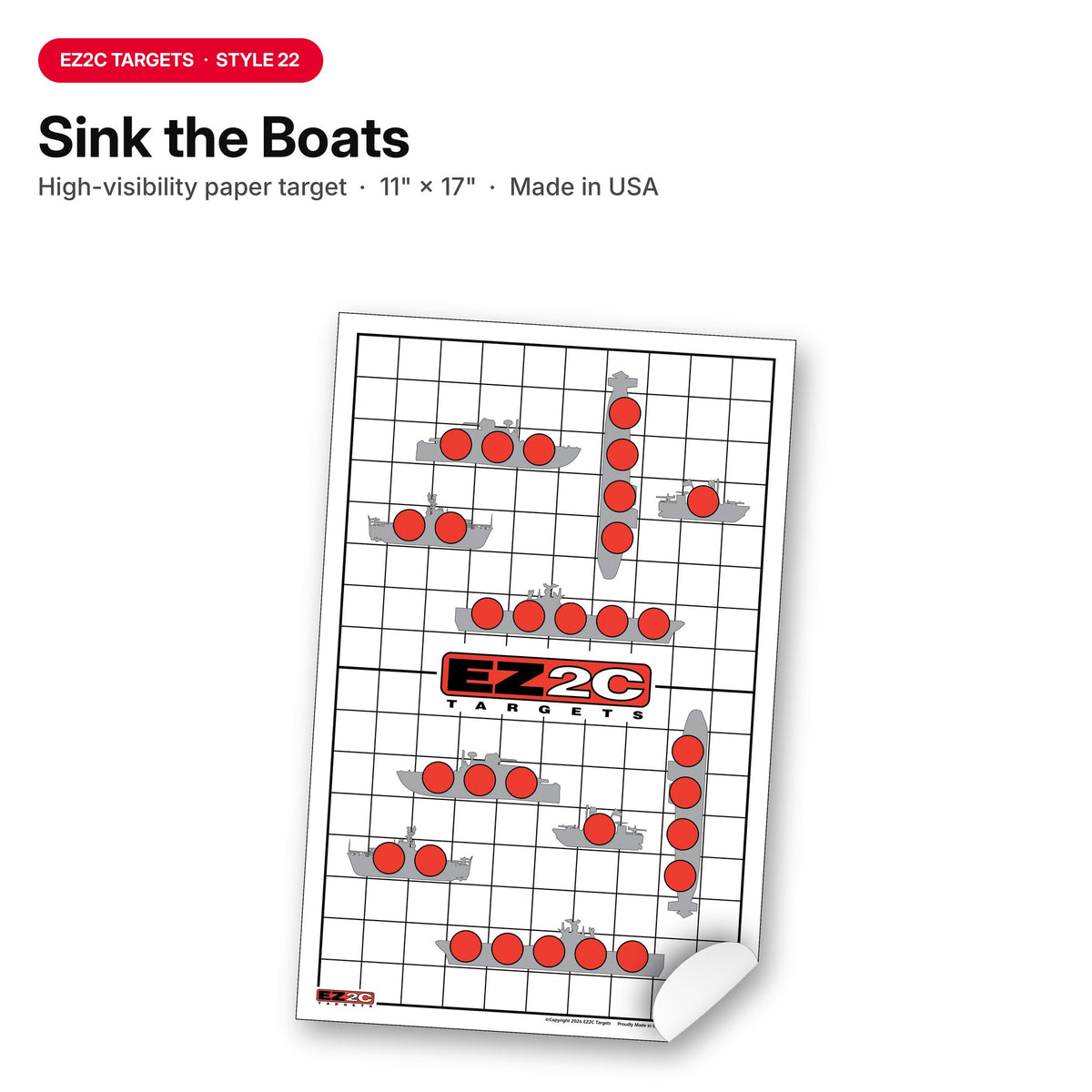 EZ2C Targets 22/RD9: Sink the Boats 11"x17" USA MADE Fun Paper Target