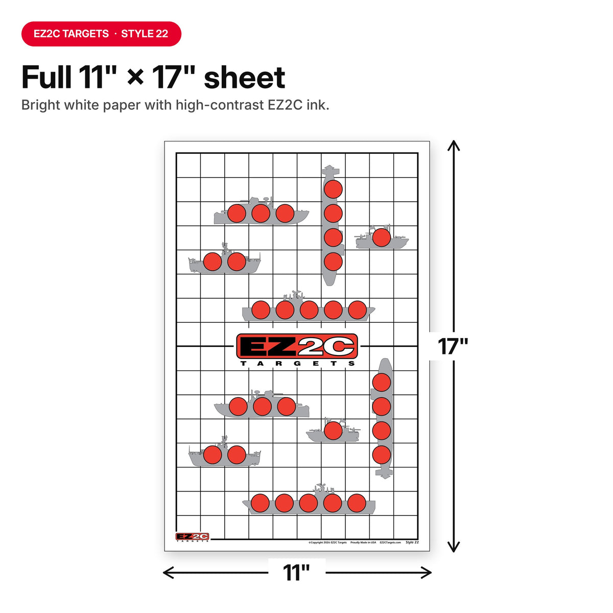 EZ2C Targets 22/RD9: Sink the Boats 11"x17" USA MADE Fun Paper Target