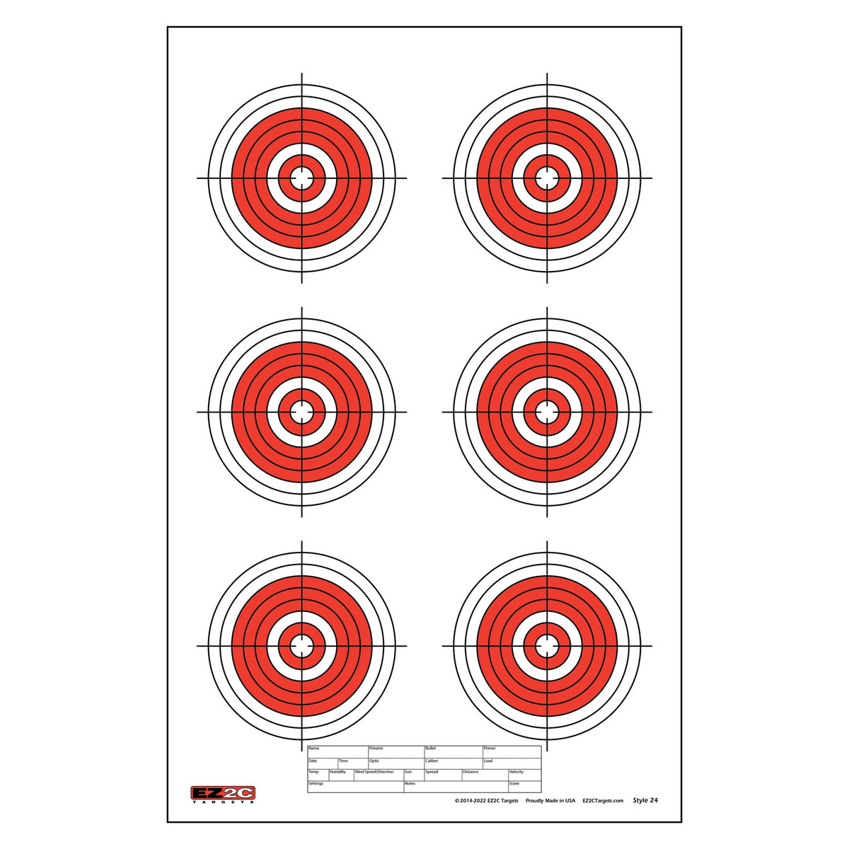 EZ2C Targets #24: Six Bullseye 11"x17" Shooting Paper Target USA MADE