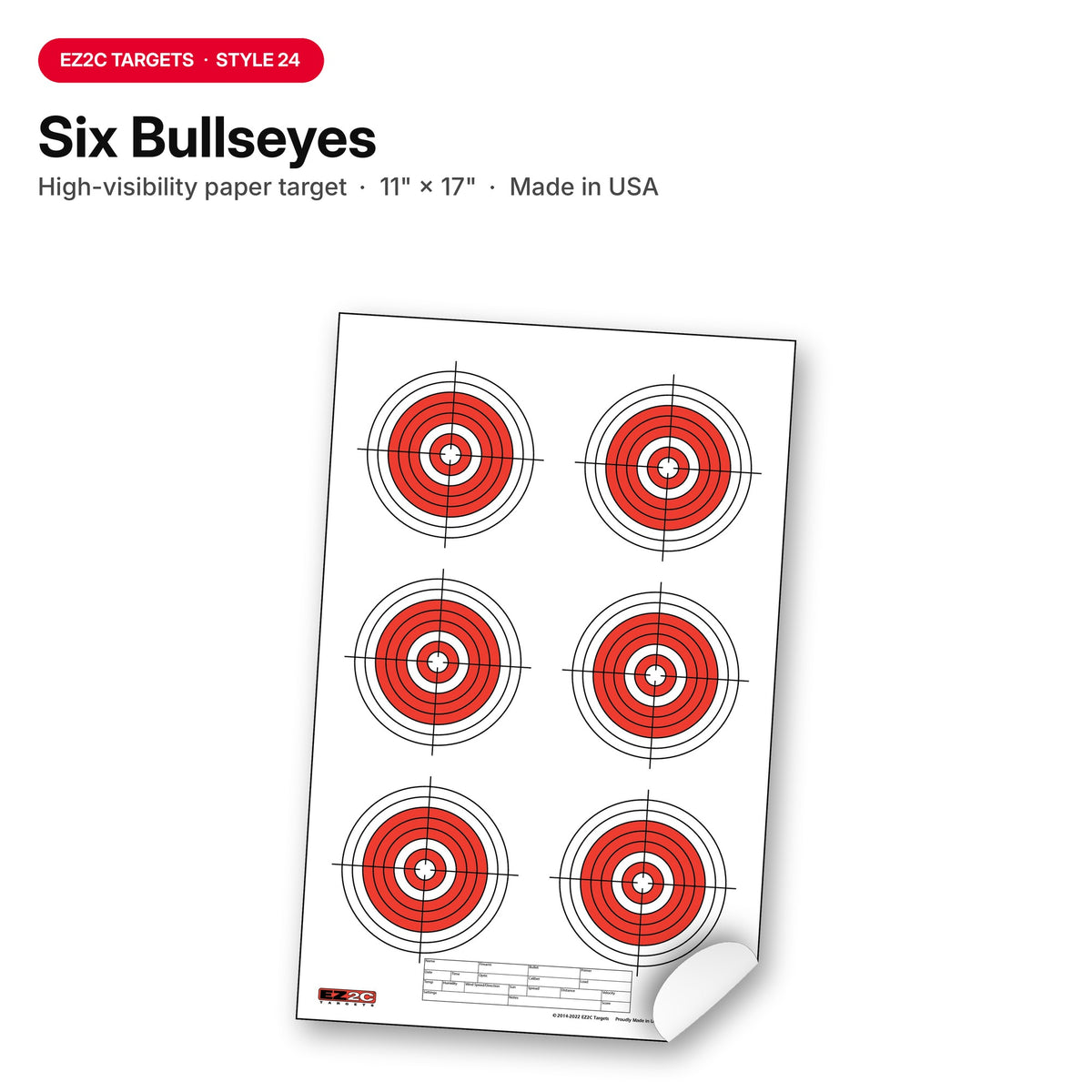 EZ2C Targets #24: Six Bullseye 11"x17" Shooting Paper Target USA MADE