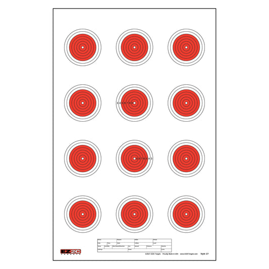 25 EZ2C Targets Style 27/RD10: Small-bore 50ft Paper Shooting Target 11"x17" USA MADE Pad of 25