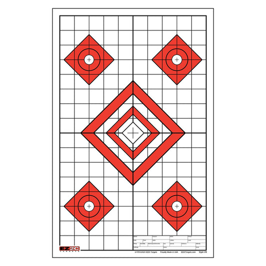 EZ2C Targets Style 28: Five Diamonds Paper Shooting Targets 11”x17” USA MADE