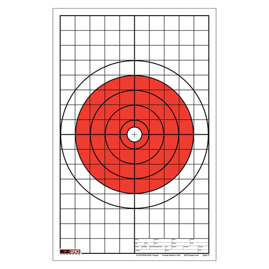 EZ2C Targets #5: Bullseye w 1" Grids for Sight-in 11"x17" USA MADE