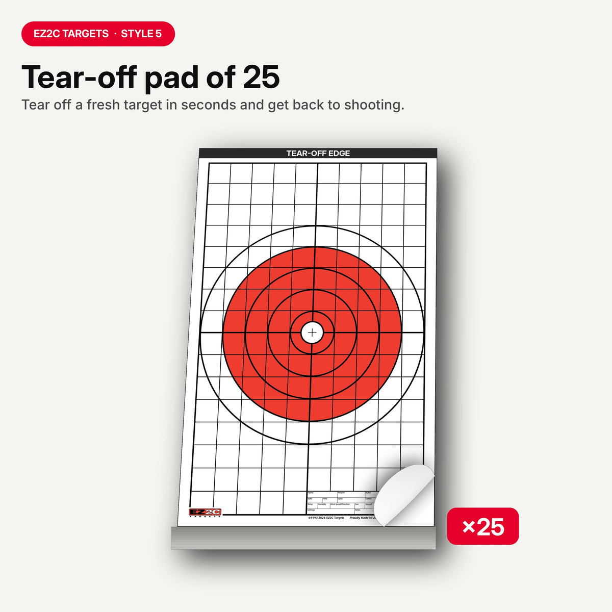 EZ2C Targets #5: Bullseye w 1" Grids for Sight-in 11"x17" USA MADE